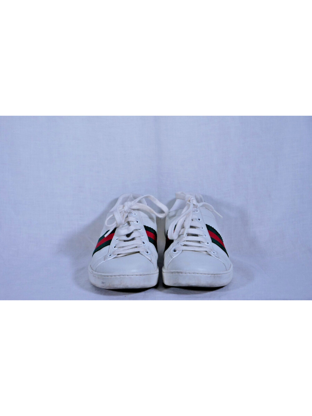 Gucci Ace Leather Sneakers White Red Green Web Stripe Women's Size 7.5